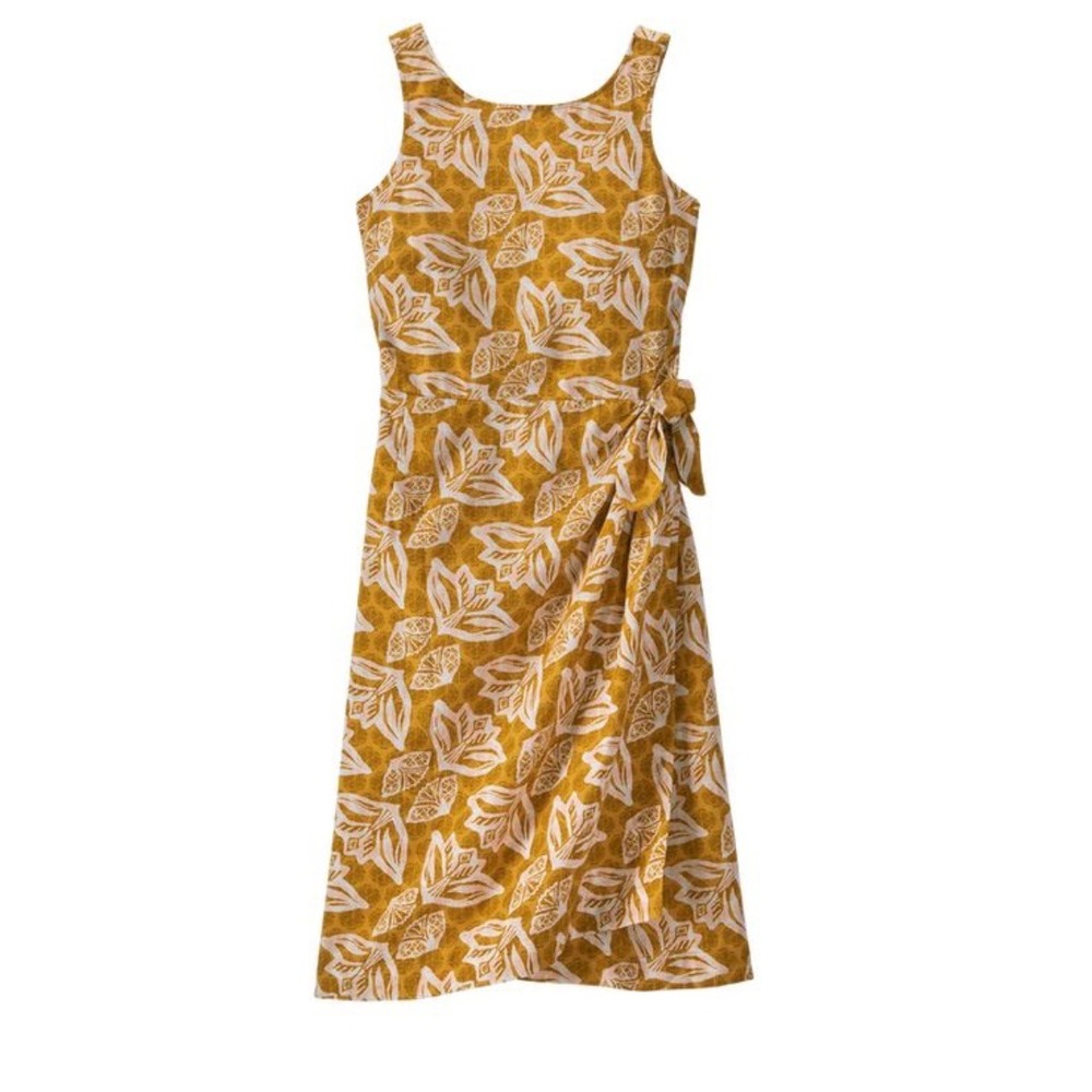 Patagonia Pataloha Ulu floral print Dress Size 10 Grain Gold tiki Hawaii mustard